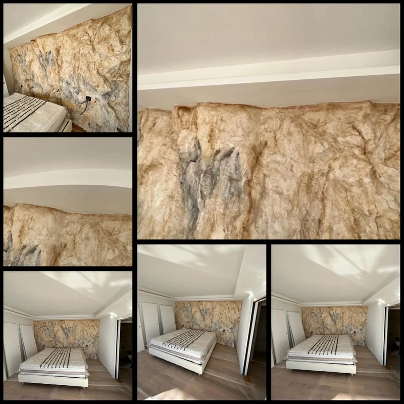 Habillage mural tête de lit en décor roche naturelle – Nice