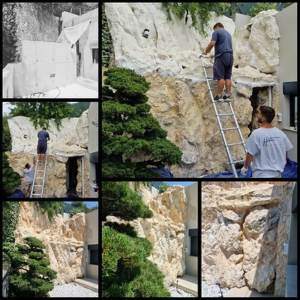 Décor Faux rochers sur mur béton jardin